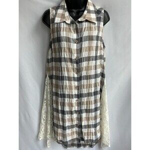 A'reve Anthropologie Womens Lace Checkered Tunic Dress M Mix Media Boho Academia